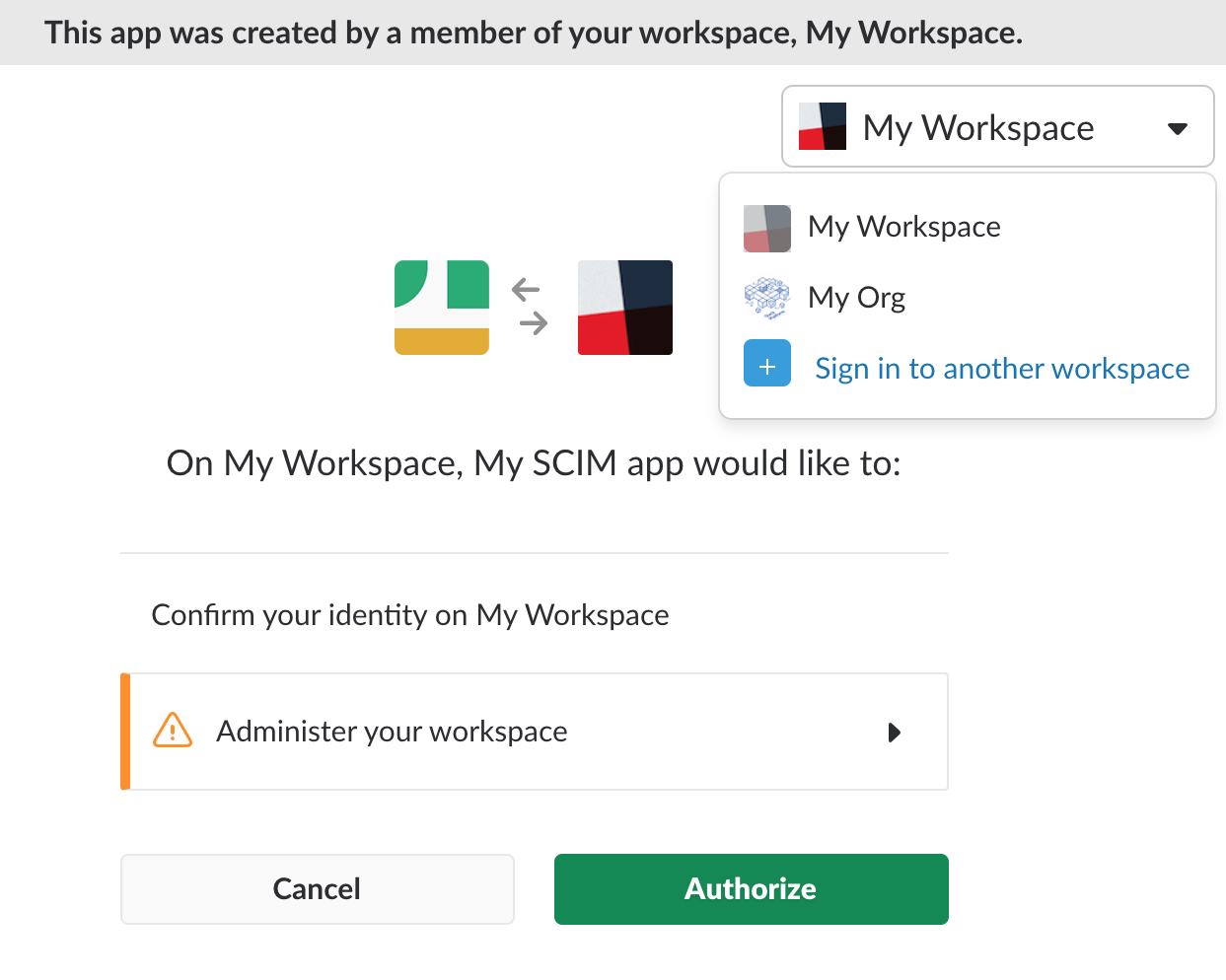 Installing the app on a workspace